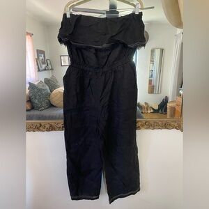 1 State black linen jumpsuit